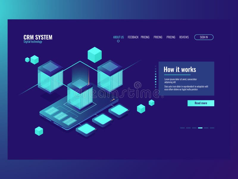 Mobile data, incoming data flow, database data center, development of mobile application installation concept stock illustration