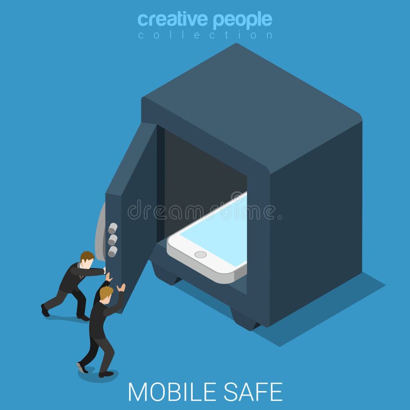 Mobile data safe flat 3d isometric vector vector illustration