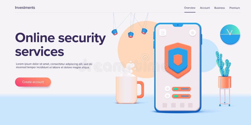 Mobile data security in 3d vector illustration. Online protection system concept with smartphone and verification code field. royalty free illustration