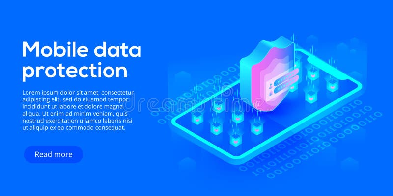 Mobile data security isometric vector illustration. Online payment protection system concept with smartphone and credit card. Sec vector illustration