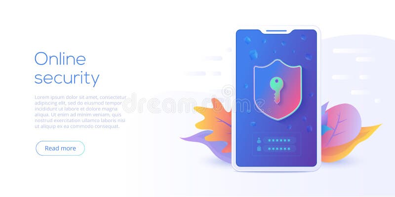 Mobile data security isometric vector illustration. Online protection system concept with smartphone and verification code filed. vector illustration