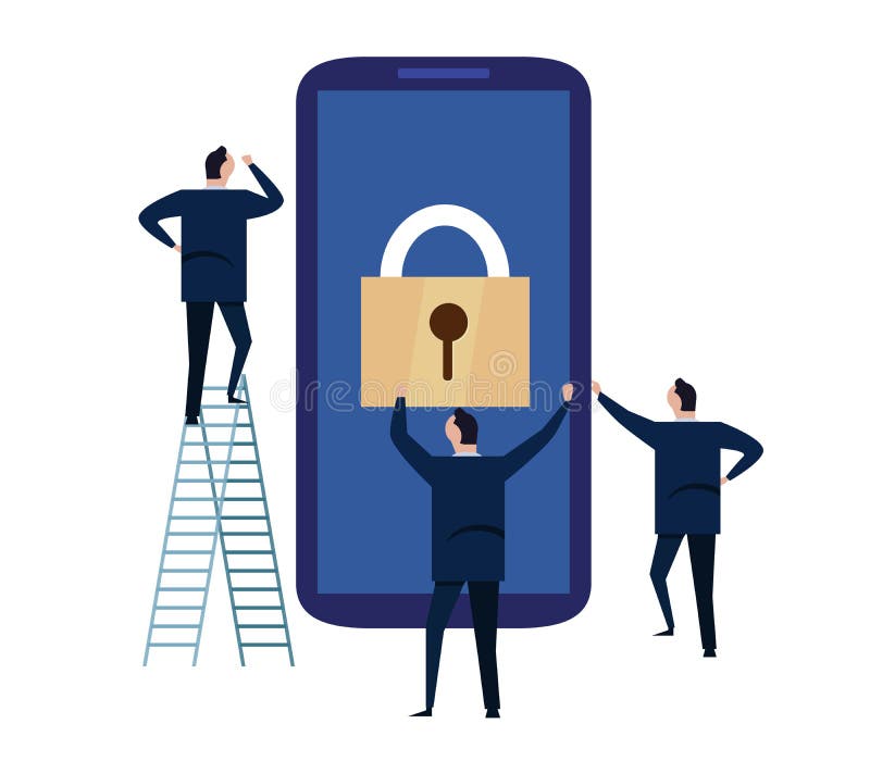 Mobile device security. cyber security concept. protecting personal information and data with smartphone. illustration vector illustration