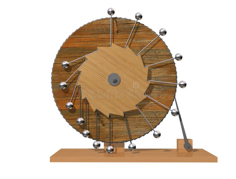 Leonardo da Vinci`s perpetual motion machine. 3D illustration isolated on a white background. Perpetuum mobile model. Physics. Leonardo da Vinci`s perpetual motion machine. 3D illustration isolated on a white background. Perpetuum mobile model. Physics.