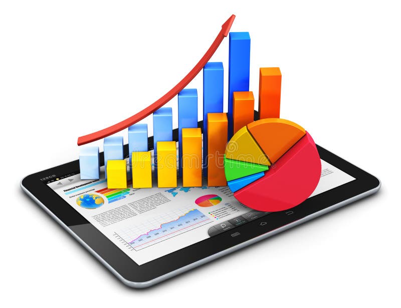 Creativo abstracto móvil red informática mundial oficina, conectado a depósito intercambio El mercado comercio, telarana estadísticas contabilidad, financiero desarrollo a bancario la tienda pantalla táctil computadora ordenador personal bolsa solicitud interfaz, crecimiento cuadro a tarta aislado sobre fondo blanco.