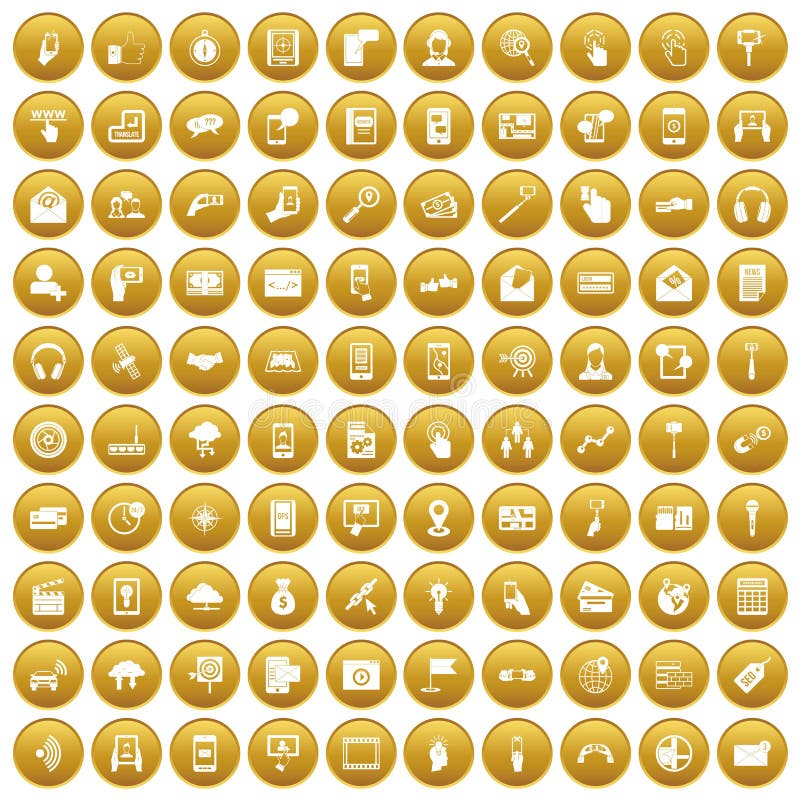 100 mobile icons set gold stock vector. Illustration of operator ...