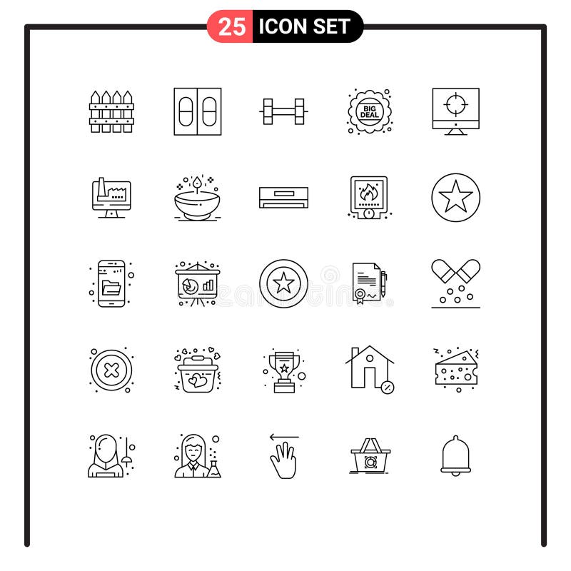 Mobile Interface Line Set of 25 Pictograms of computer, target, weightlifting, seo, sale royalty free illustration