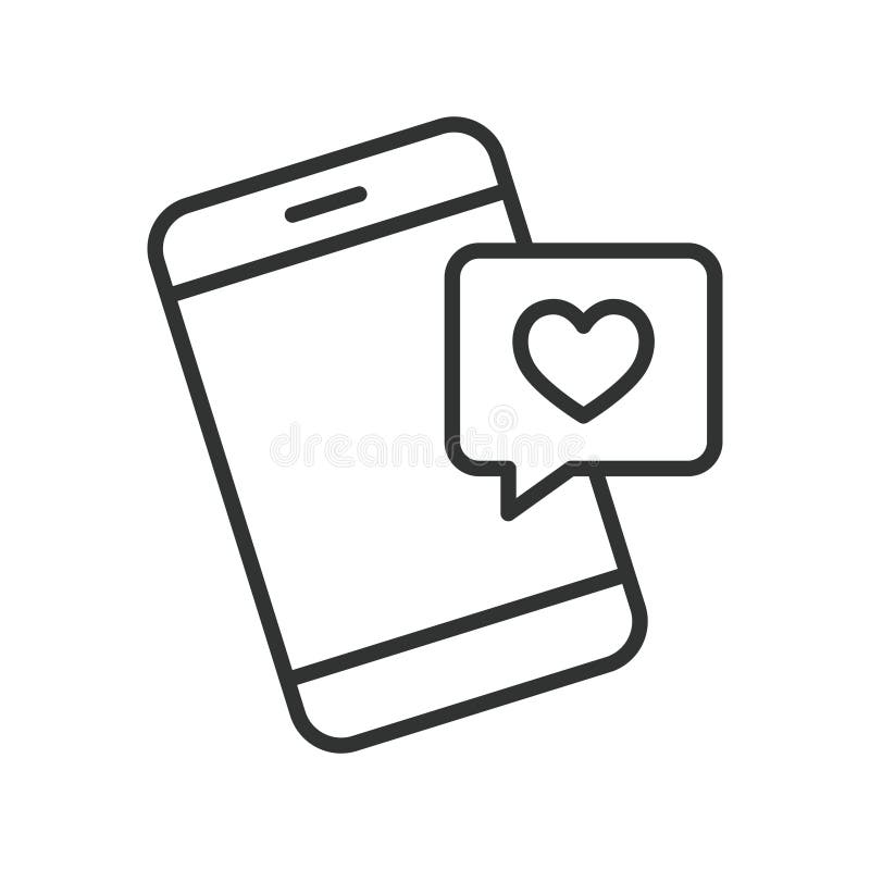 Mobile like message, icon in line design. smartphone, heart, message, notification, social, app, feedback on white background royalty free illustration