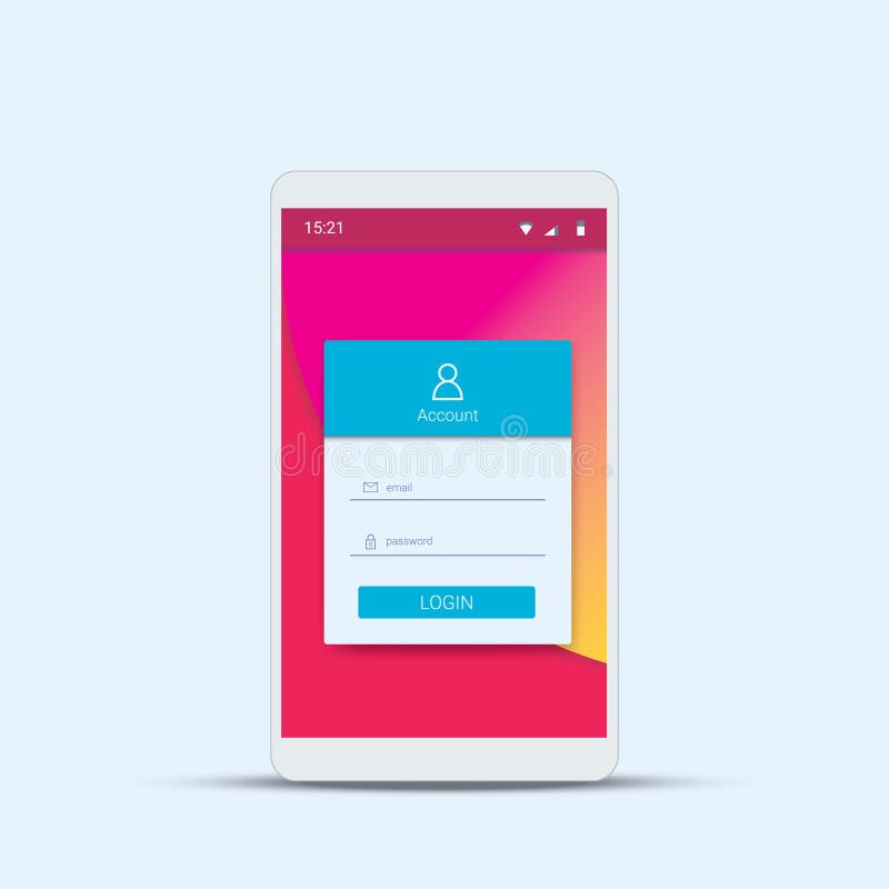 Mobile login menu template with modern material design for smartphone app. royalty free illustration