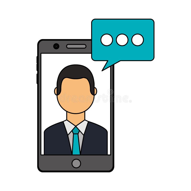 Mobile with Man Speech Bubble Social Media Stock Vector Illustration