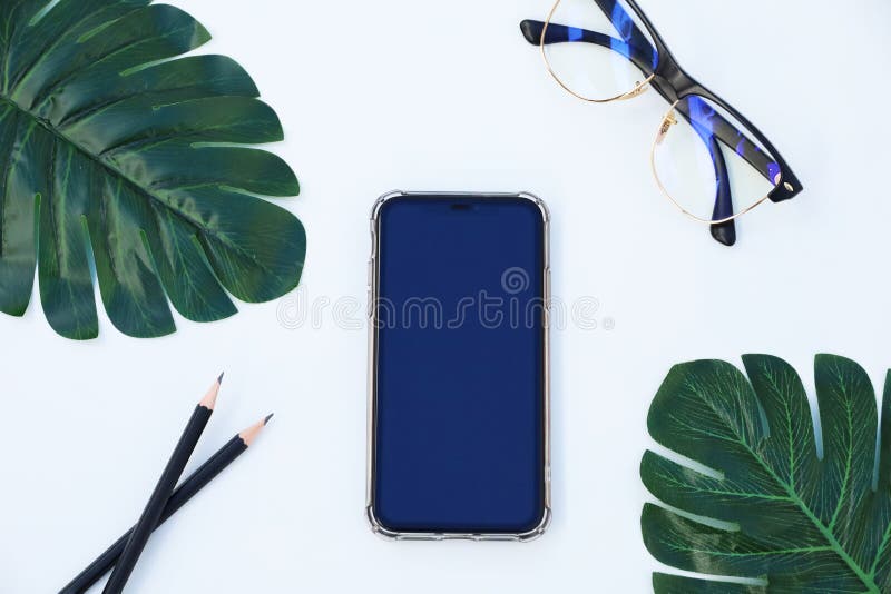 Mobile and Office Accessories on White Desk Stock Photo Image of