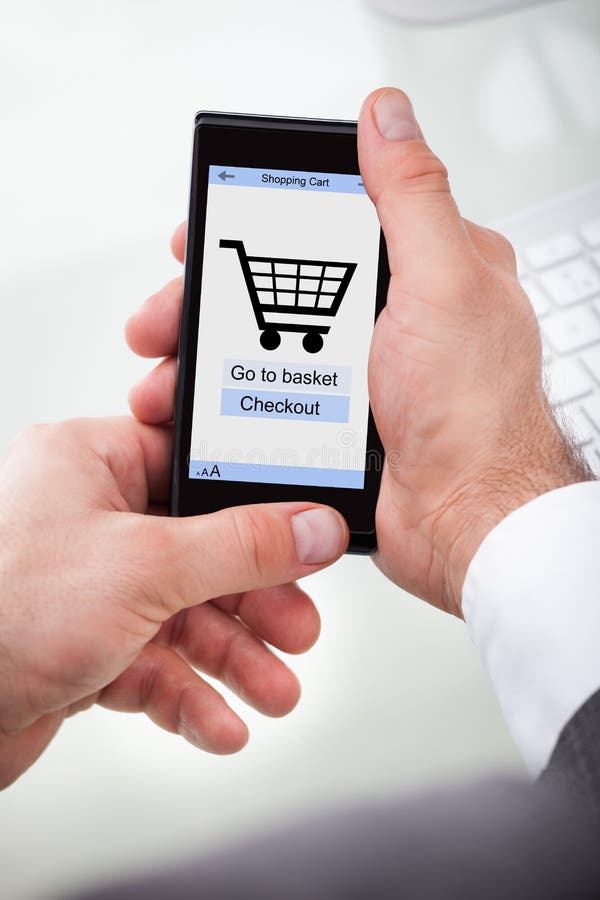 Mobile with Online Shopping Application on a Screen Stock Image Image
