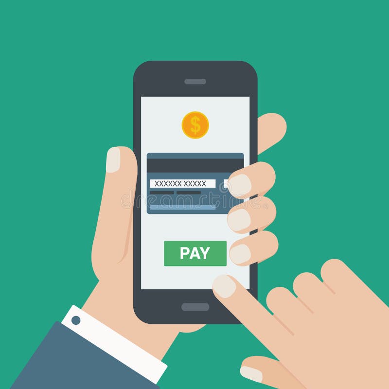 Credit Card Mobile Payment Hand Holding Tablet Flat Design Stock Vector Illustration of card