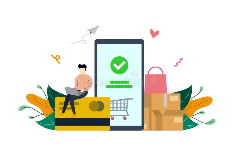 Mobile payment, e-commerce market shopping online payment concept vector flat illustration template