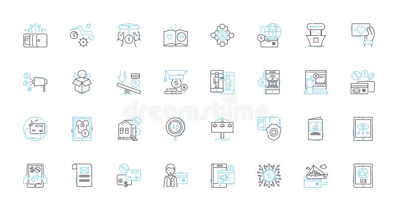 Mobile payments linear icons set. Transactions, Digital, Wallets, Contactless, Security, Efficiency, Convenience line royalty free illustration