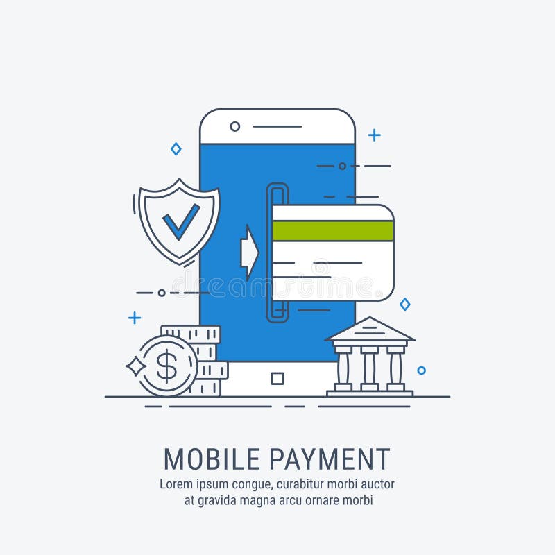 Mobile payments. Thin line modern vector illustration. royalty free illustration