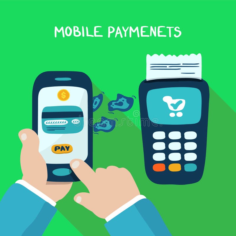 Mobile payments with wireless terminal vector illustration