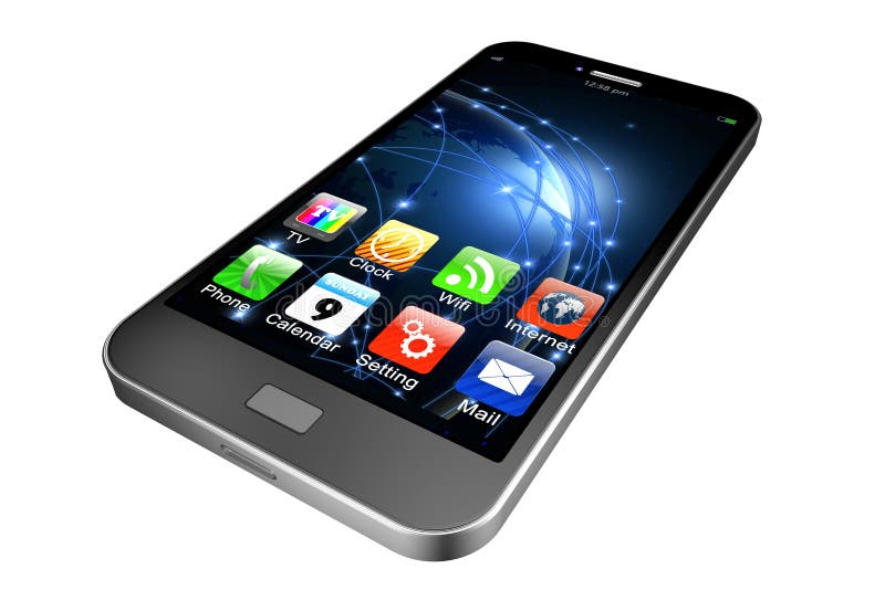 Mobile Phone with Apps on White Background,cell Phone Illustration