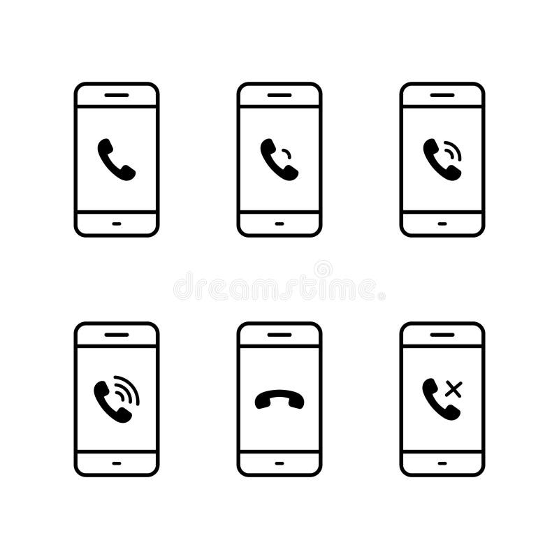 Mobile phone with call icon set. Incoming, ringing, hang up and declined call status symbol vector illustration