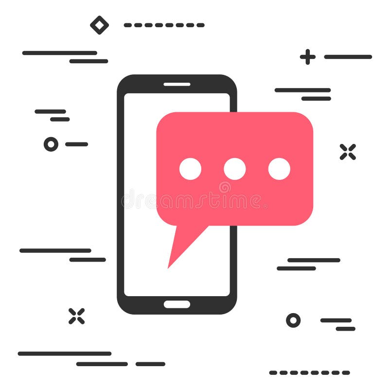 Mobile phone with chat message notifications. smartphone and chatting bubble speeches. Text messaging flat design concept stock illustration