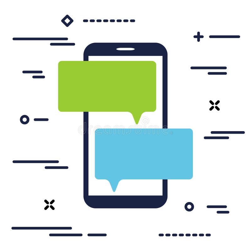 Mobile phone with chat message notifications. smartphone and chatting bubble speeches. Text messaging flat design concept vector illustration