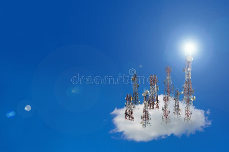 Mobile phone communication antenna tower with the blue sky and c stock image Mobile phone communication antenna tower with the blue sky and c stock image