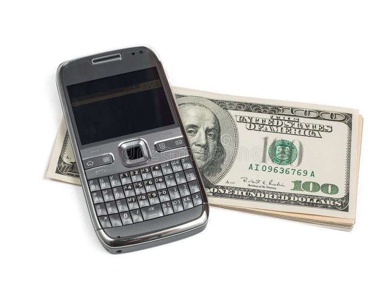 Mobile phone with dollars stock image. Image of phone 23956593