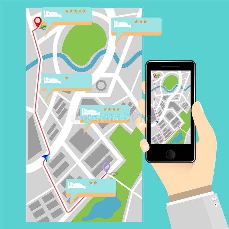 Mobile Phone Flat Design and Map Application, Hand Holding Conce Stock ...