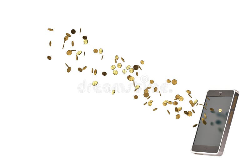 Mobile phone with gold coins.3D illustration. vector illustration Mobile phone with gold coins.3D illustration. vector illustration