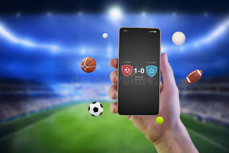 Telefon mobil în mână afișând rezultatele potrivirii pe o aplicație stock images