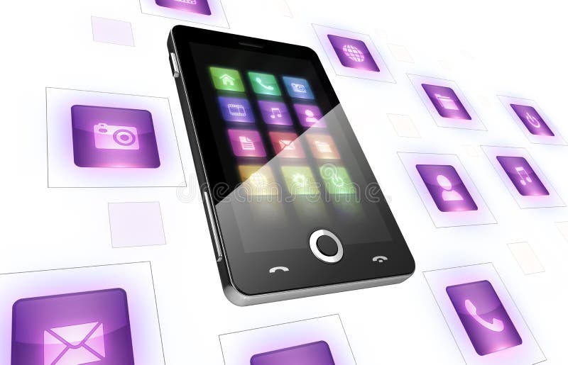 Mobile Phone With Icons On White Stock Illustration - Illustration of
