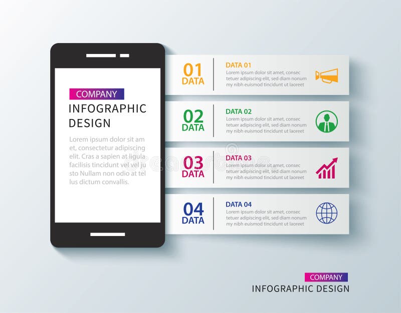 Mobile phone infographic with 4 data template background.