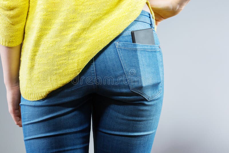 Mobile Phone in Jeans Pocket Stock Photo Image of cardigan, grey 50078008