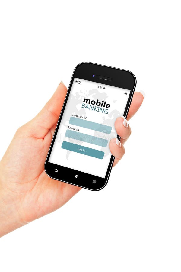 Mobile Phone with Mobile Banking Login Page Holded by Hand Isolated ...