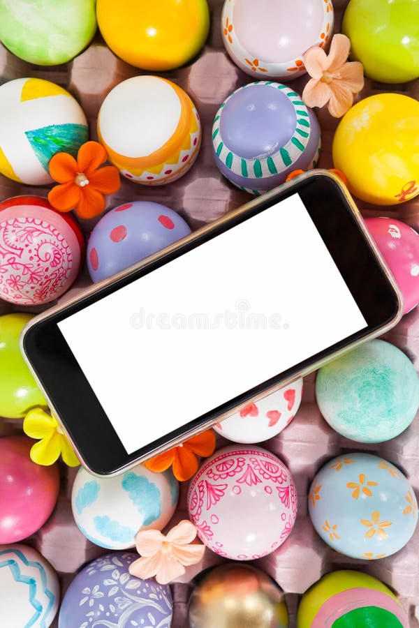 Mobile Phone on Painted Easter Eggs Stock Photo Image of artificial