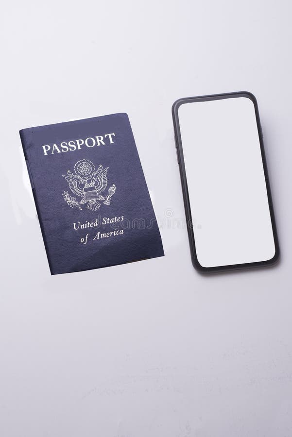 Mobile Phone and Passport for International Travel Stock Photo Image