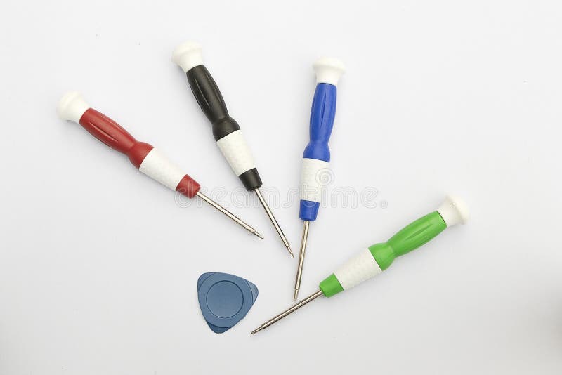 Mobile Phone Repair Equipment , on white background , top view stock photos Mobile Phone Repair Equipment , on white background , top view stock photos