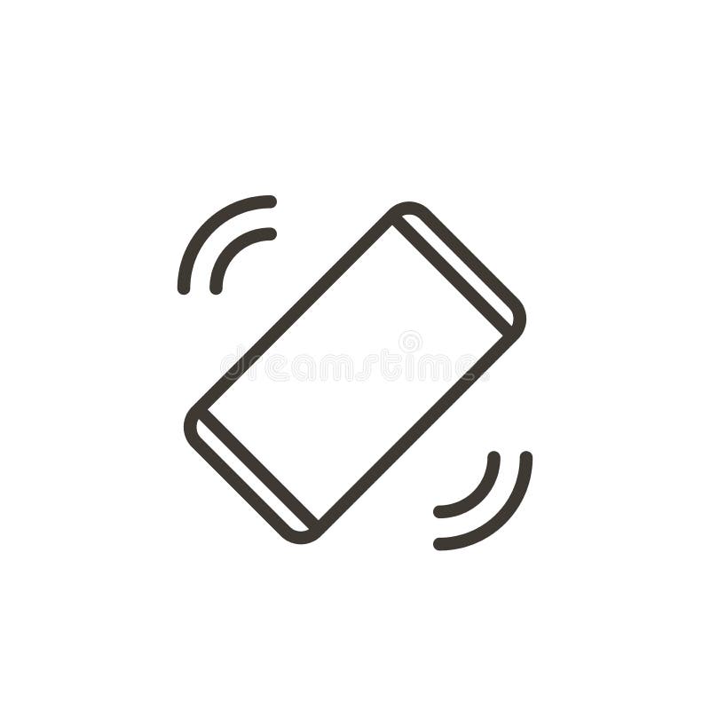 Mobile phone ringing or vibrating receiving a call or message. Vector thin line icon of a smartphone royalty free illustration