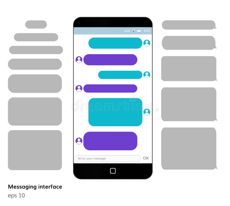 Mobile phone screen messaging text boxes empty bubles
