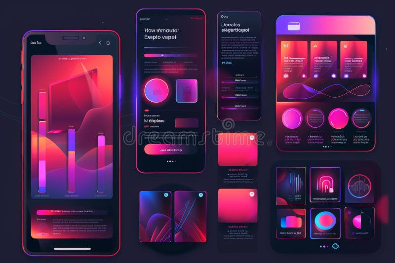 Mobile phone with a set of ux templates. User experience. User interface. Mobile app page template stock illustration