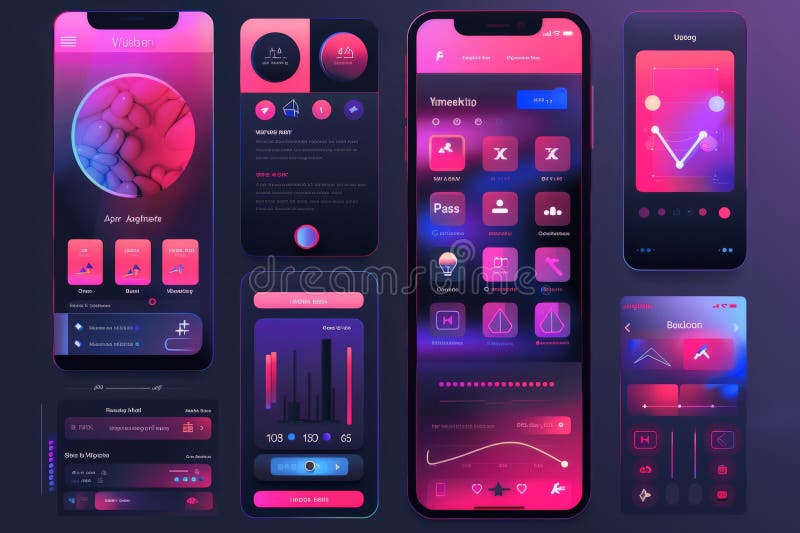 Mobile phone with a set of ux templates. User experience. User interface. Mobile app page template stock illustration