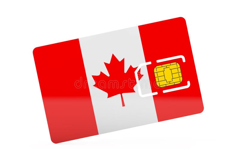 Mobile Phone Sim Card Chip with Flag of Canada. 3d Rendering Stock Illustration Illustration