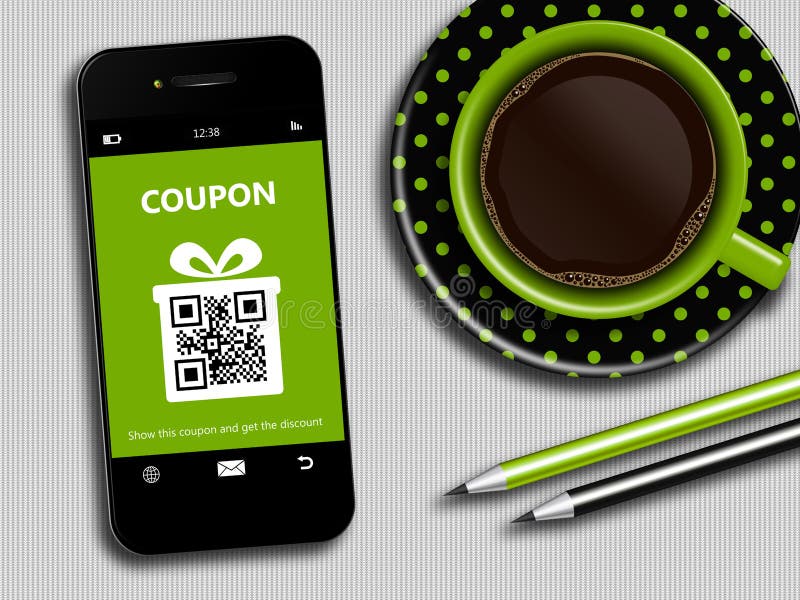 Mobile phone with spring discount coupon, coffee and office tool