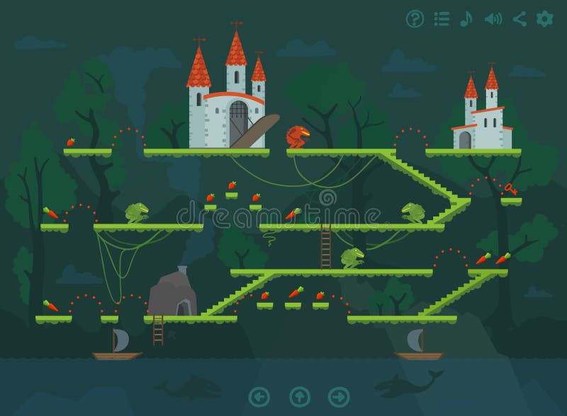 Mobile platform game level interface design elements. vector illustration