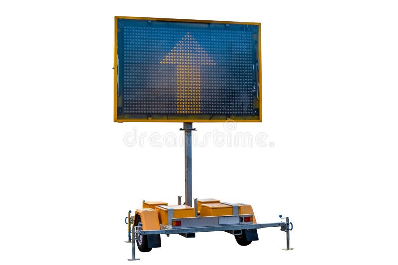 Mobile road sign displaying yellow arrow. royalty free stock photography