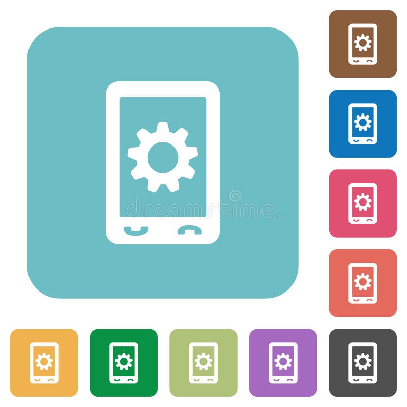 Mobile Settings Rounded Square Flat Icons Stock Vector Illustration
