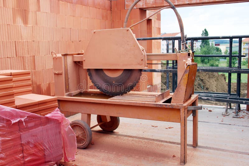 Mobile Table Saw for Cutting Bricks Stock Image Image of cement
