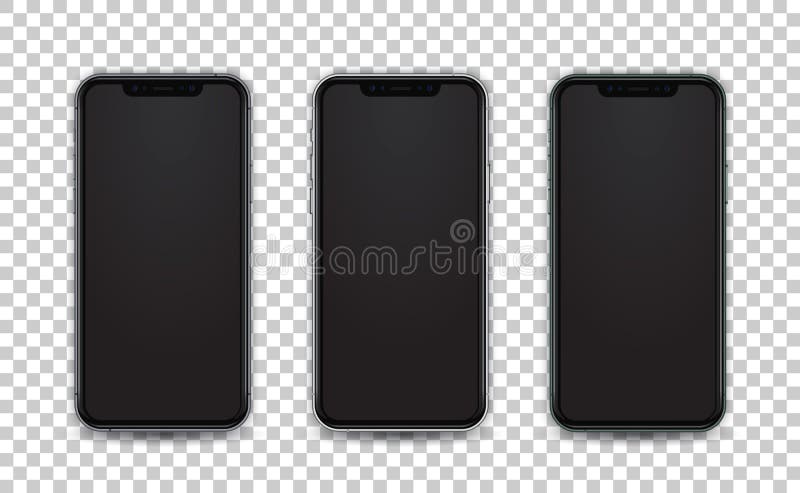 Mobile template white, green and space gray color. Smartphone mock up in realistic style with empty screen isolated