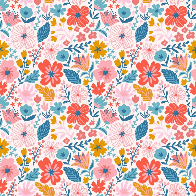 Fabric Design with Simple Flowers. Trendy Seamless Floral Vector Cute  Repeated Pattern for Baby Fabric, Wallpaper or Wrap Paper. Stock Vector -  Illustration of flower, nature: 185462354