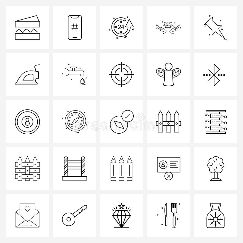 Mobile UI Line Icon Set Of 25 Modern Pictograms Of Pin, Group, Time