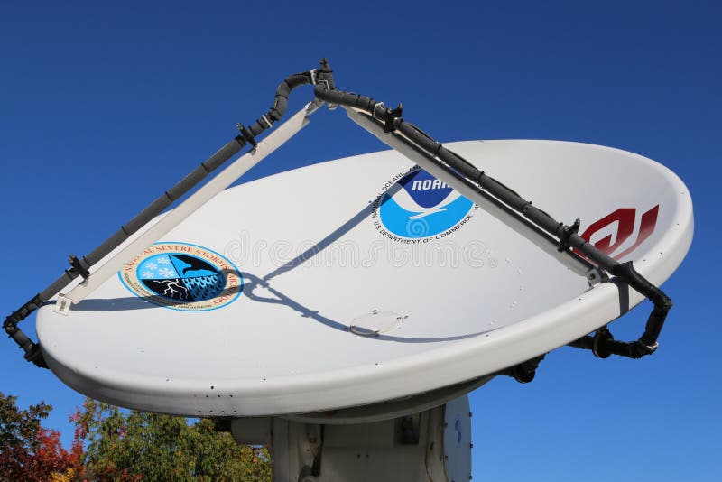 Sharp image of mobile weather communications dish - very useful for new stories about weather, radar, tornados, etc.